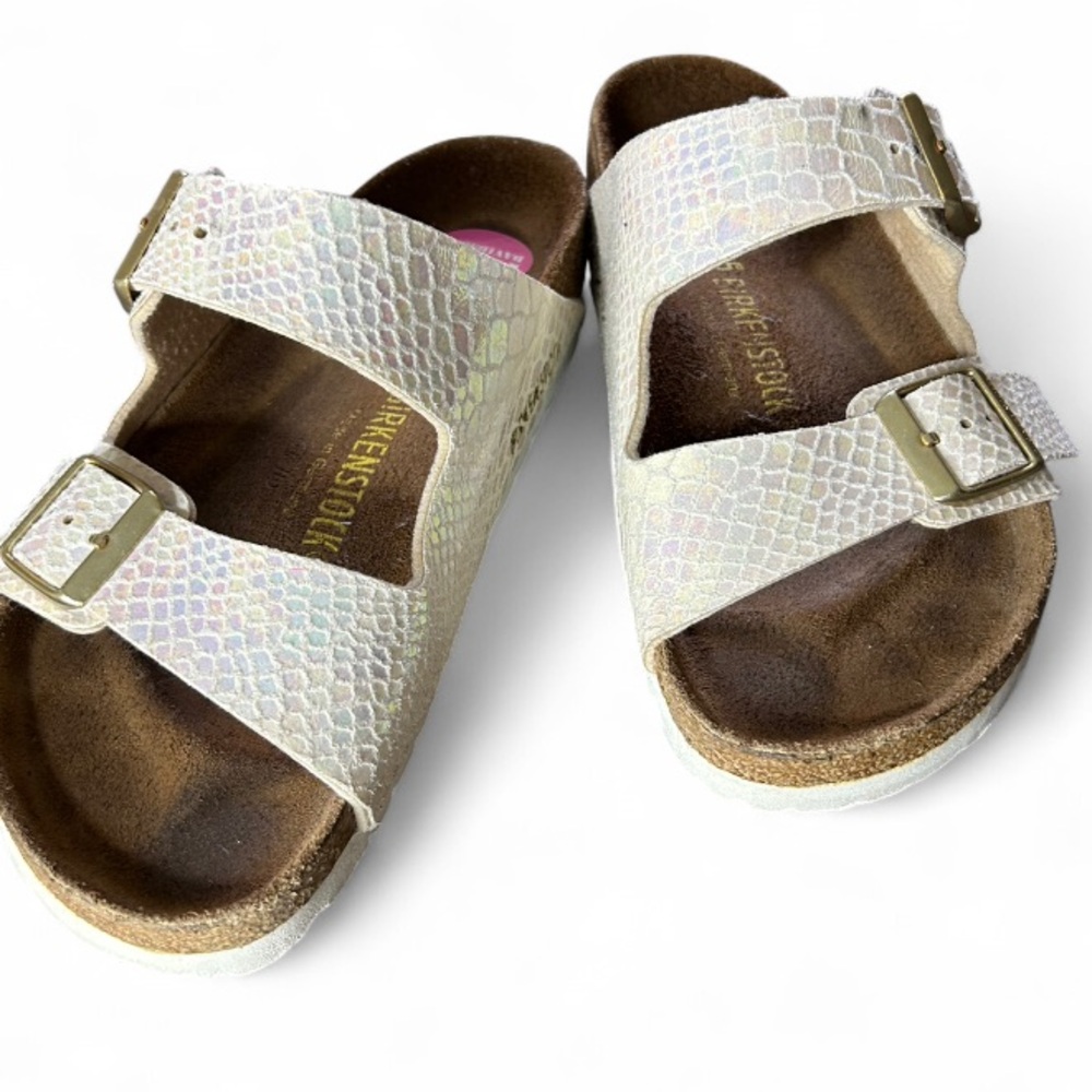Birkenstock White Iridescent Two-Strap Sandals